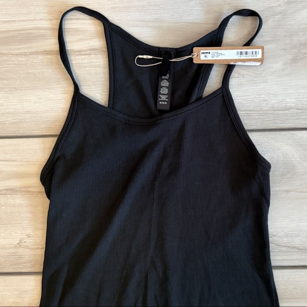 SKIMS Cotton Rib Long Tank Dress Black Medium NWT IN PACKAGE - Picture 7 of 9